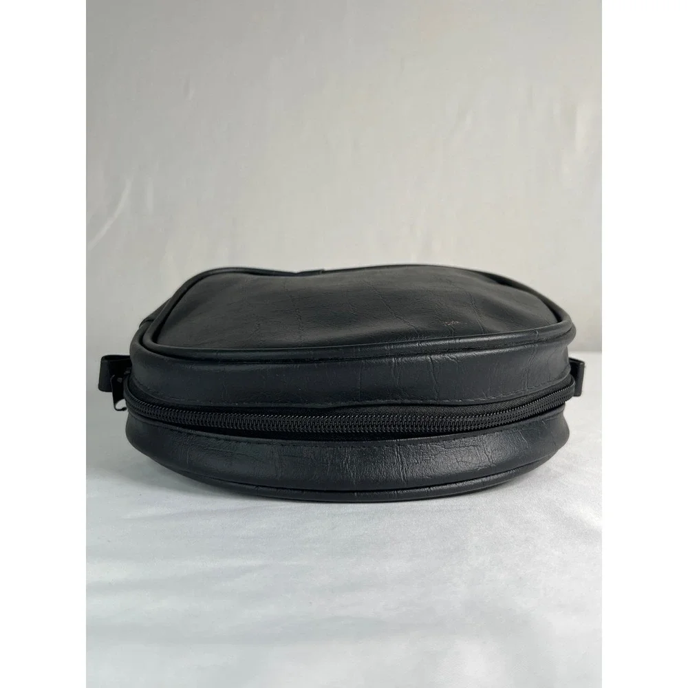 Vintage black faux leather zippered travel pouch or cosmetic bag, ID card slot